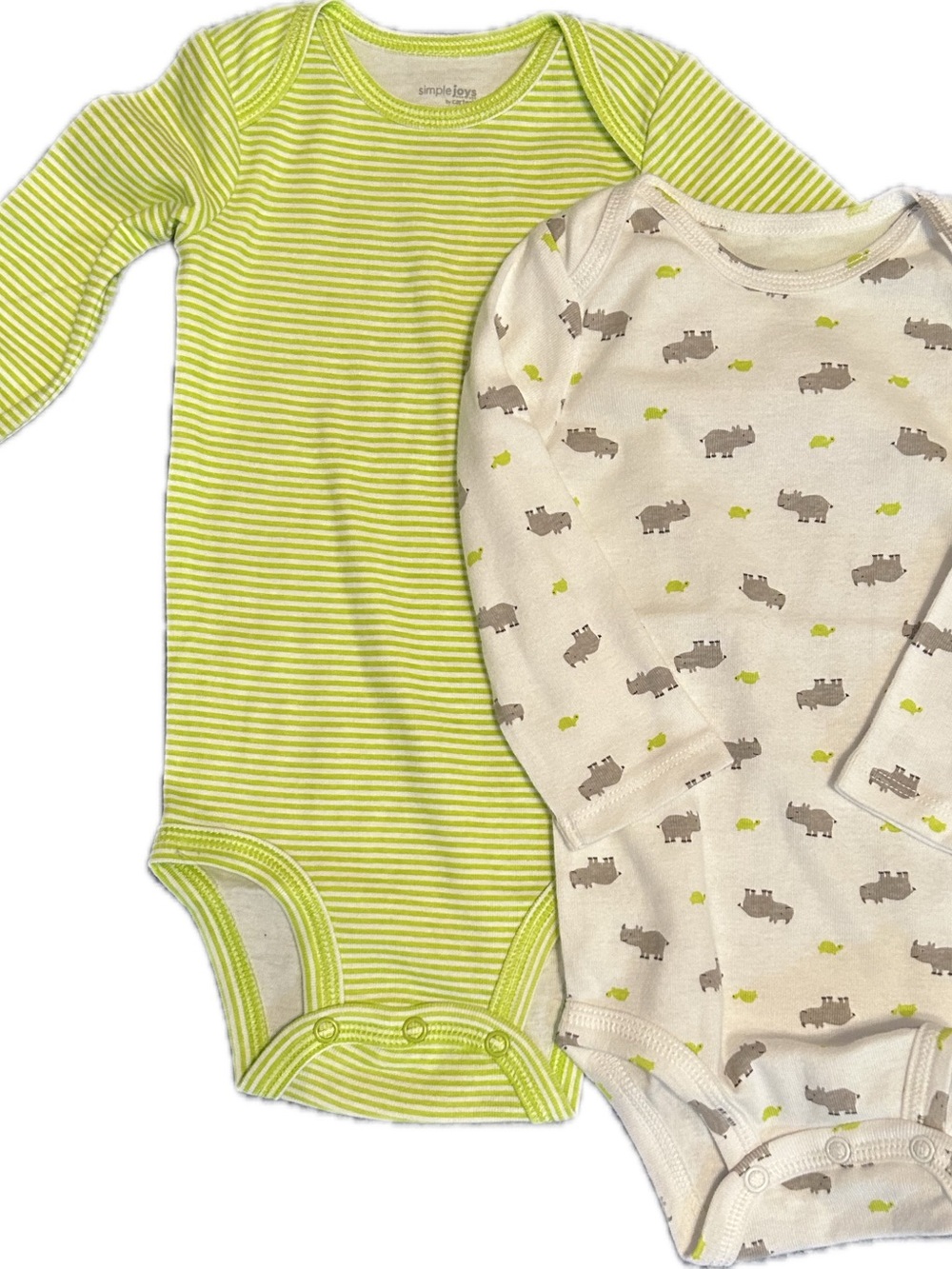 6-9mos One-Piece Set(2) Simple Joys Toddler Lime Striped & Cream